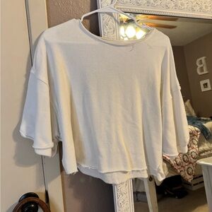 Buckle Cream Waffle-Knit Short Sleeve Boxy Top